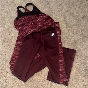 Asics Burgundy Leggings and Sports Bra Set